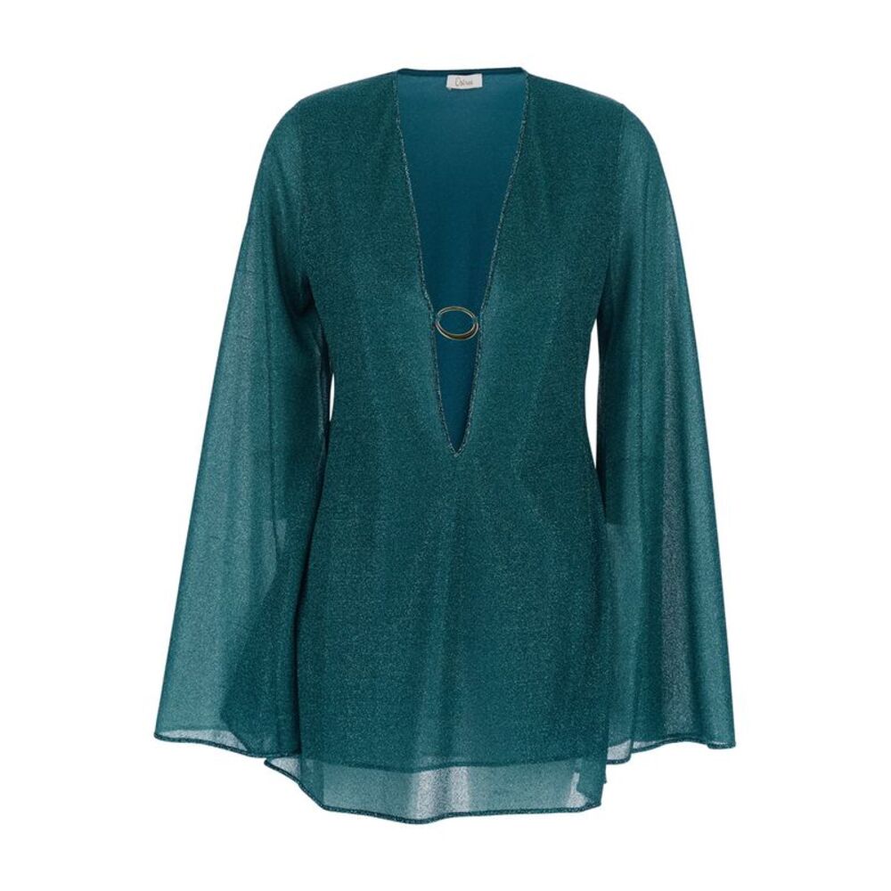 Oséree Women 'Lumière' Blue Caftan With V-Neck And Metal Ring In Fabric Woman